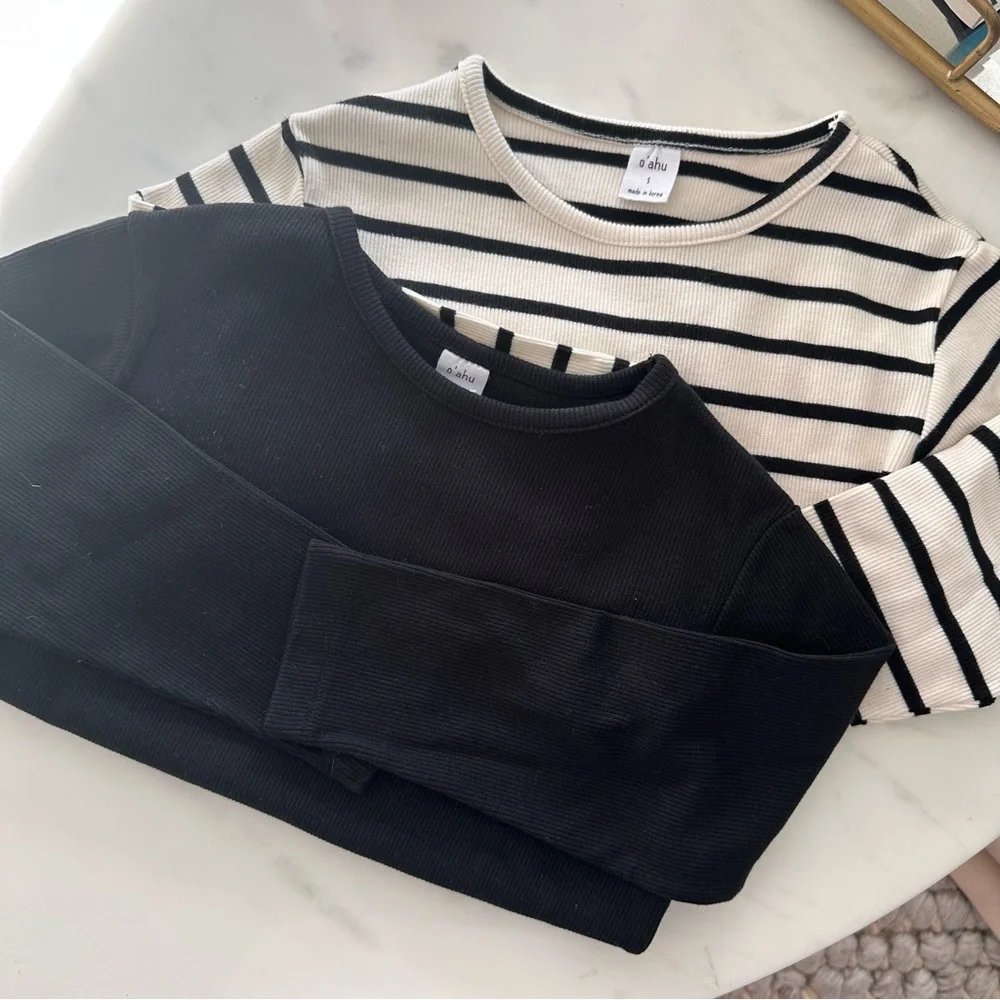 NWOT O’AHU long sleeve t shirts bundle basic t t shirts size S. Black and stripe